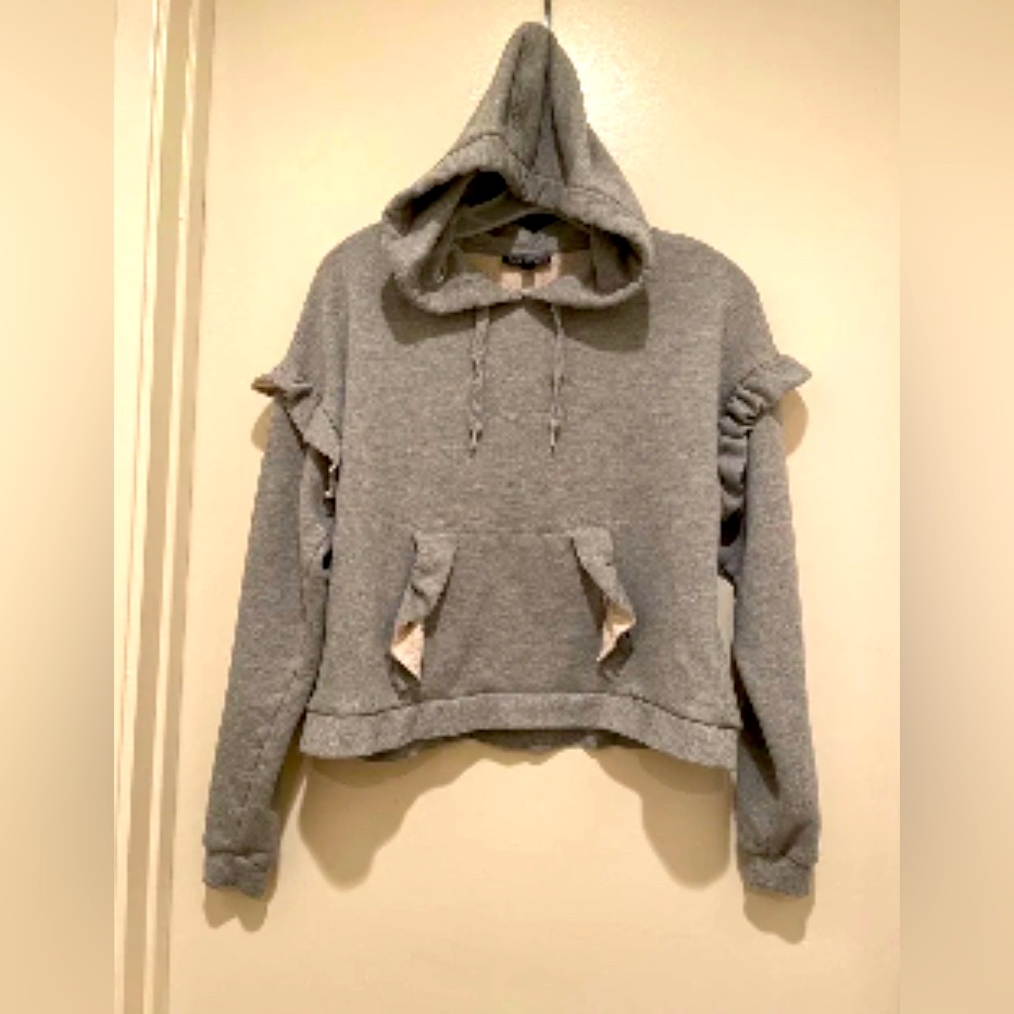 Y2k Croped Grey Ruffles Hoodie